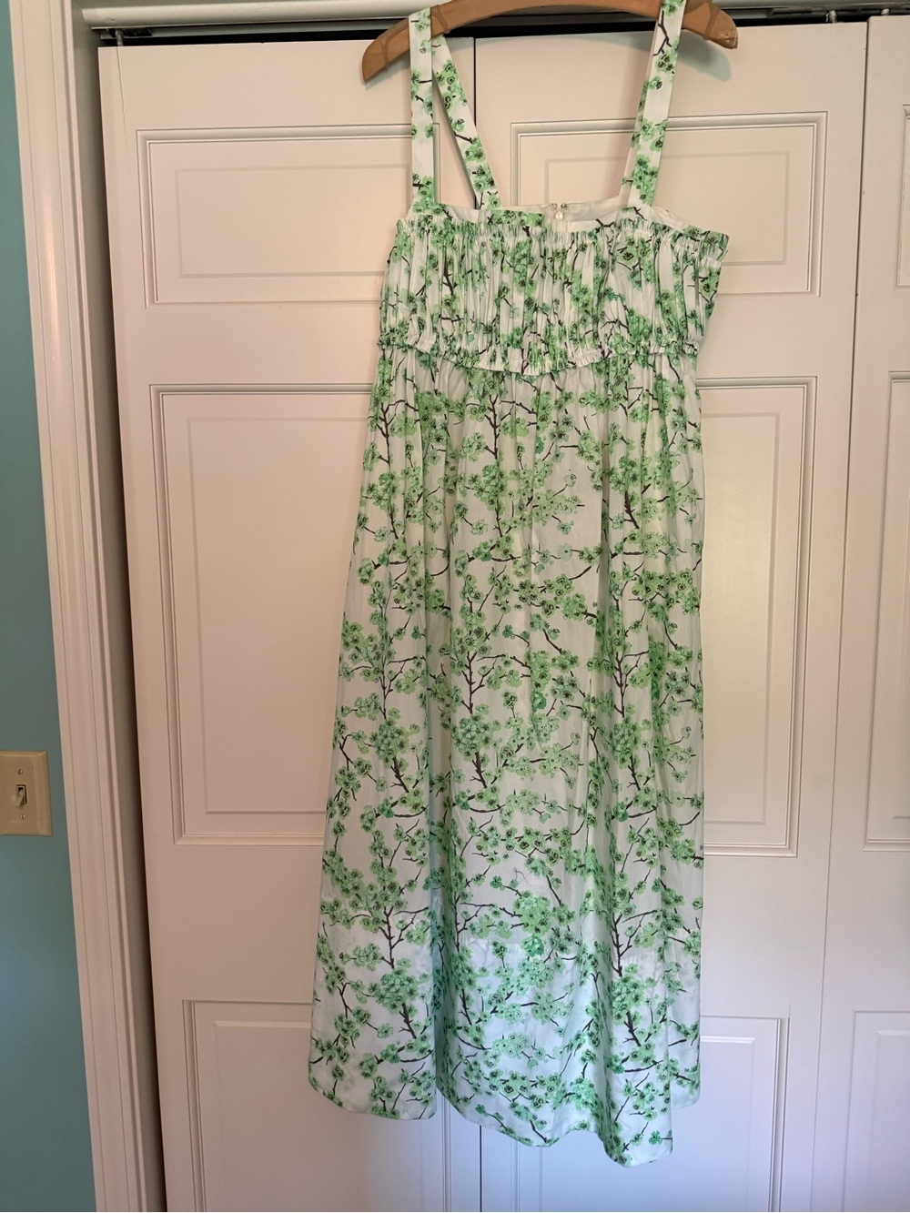 J. Crew White Maxi Dress with Green Floral Print NWT